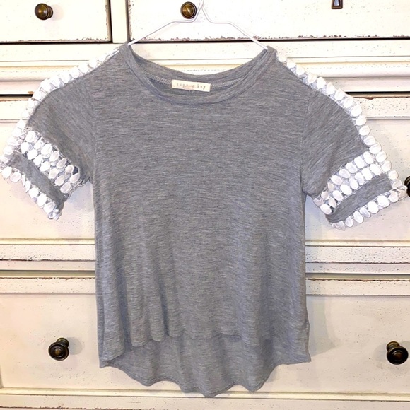 Copper Key Other - Copper Key girls youth size 6 shortsleeve gray shirt with white lace eyelet trim